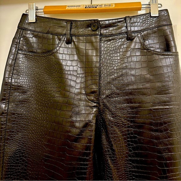 Mango Black Croc-Embossed Straight Leg Pants - Picture 4 of 7